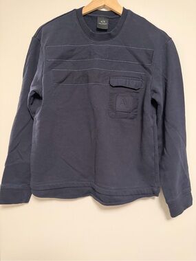 Armani Exchange Men's Dark Navy Crewneck Sweater with Pocket